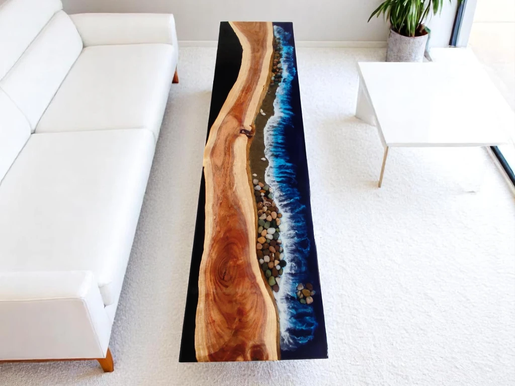 Diy Wood Rectangle Epoxy Table  for Hallway Centerpiece